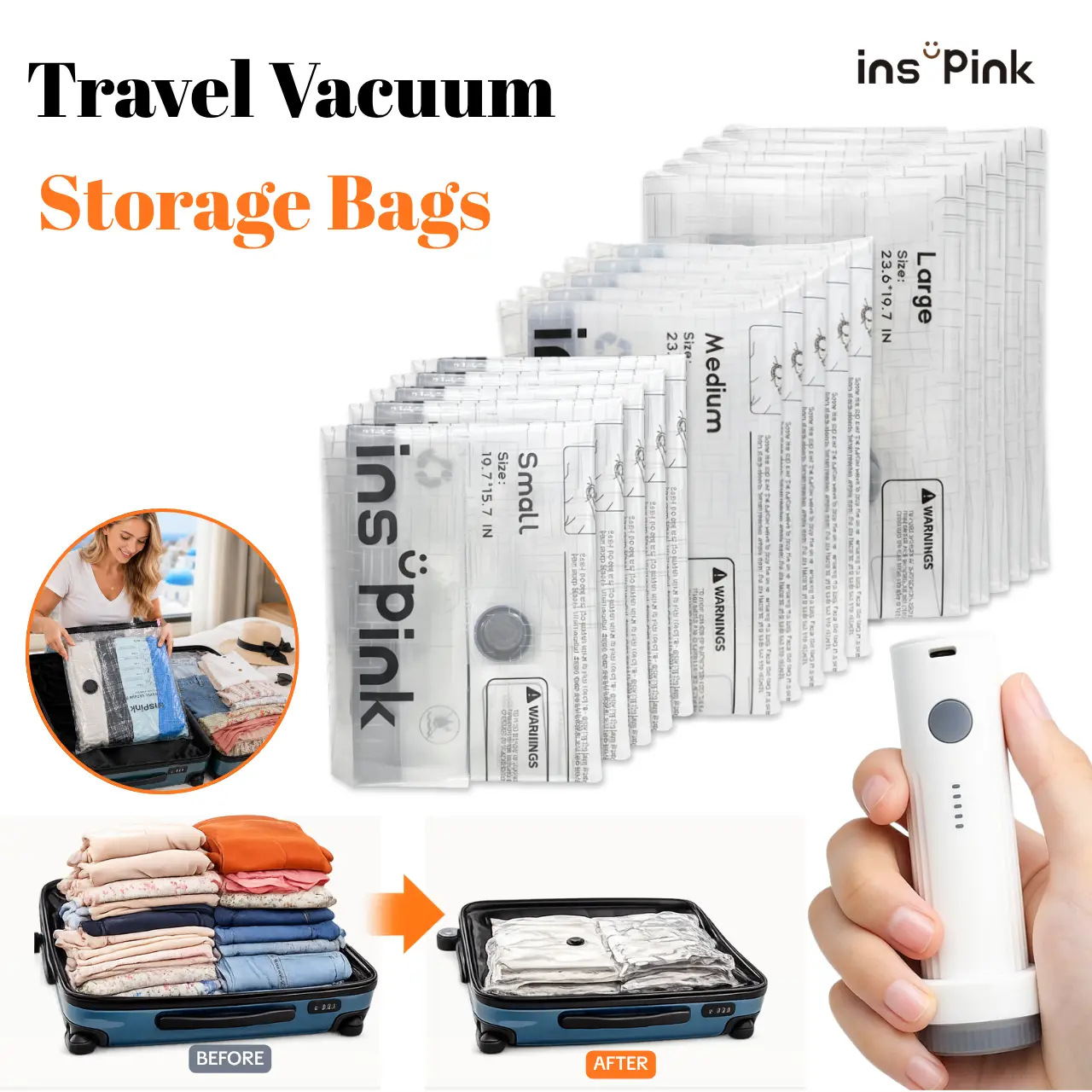 24-Pack Travel Vacuum Compression Bags with Electric Pump